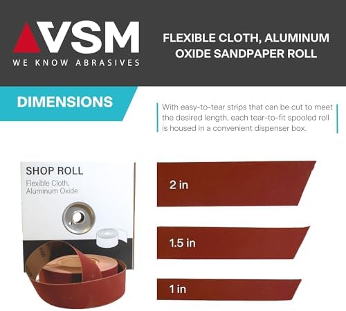 VSM 1" x 50yd (150'), 120 Grit (Fine) Aluminum Oxide Sanding Shop Roll, F-Weight Cotton Cloth Backed Sandpaper Roll for Hand Finishing, Woodworking, Metal Working, Polishing