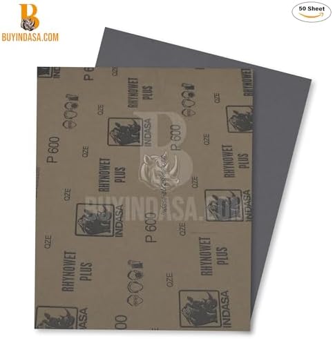 Indasa 50 PCS 9x11” Wet & Dry Sandpaper Sheets, 500 GRIT, Rhynowet Clog-Resistant Abrasive for Wood, Metal, Auto, Paint & Clear Coat Finishing, Sand Paper Silicon Carbide, Plusline