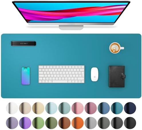 Aothia Leather Desk Pad Protector, Mouse Pad, Office Desk Mat, Non-Slip PU Leather Desk Blotter, Laptop Desk Pad, Waterproof Desk Writing Pad for Office and Home (Turquoise,23.6" x 13.7")