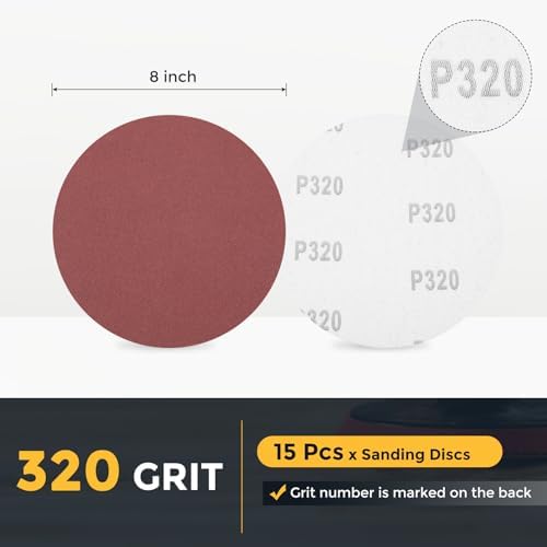 HARFINGTON 15 Pcs 8 Inch Sanding Discs 320 Grit Red Aluminum Oxide