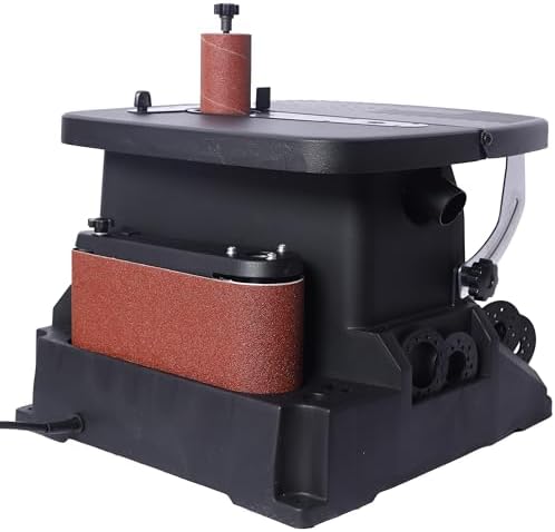 High-Efficiency Black Vertical Oscillating Spindle Sander & Belt Sander - Compact 2 IN 1 Woodworking Machine Featuring Tough Steel for Superior Sanding Quality