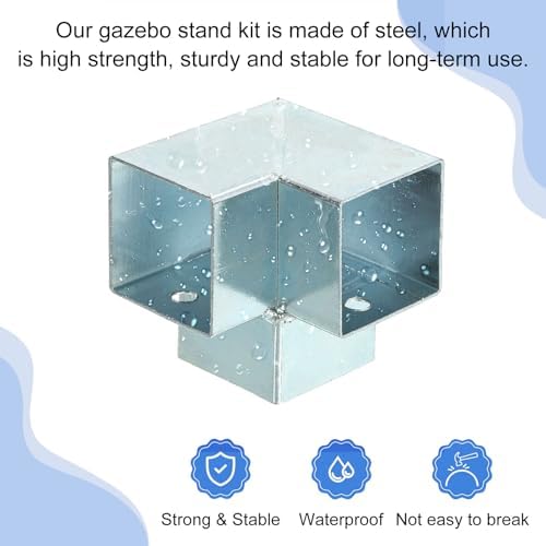 uxcell 3-Way Gazebo Brackets Kit, Right Angle Corner Bracket Woodworking DIY Post Base Kit for 1.3" x 1.3" Lumber for Outdoor Patio Gazebo Log Cabins (4 Pack)