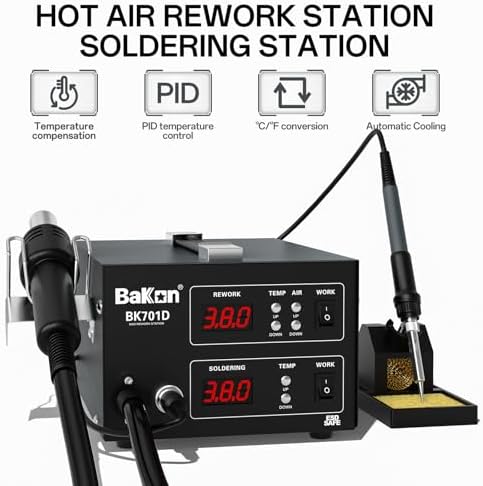BK701D 700W Soldering Station, 2 In 1 Hot Air Rework & Soldering Iron Station, SMD ESD Safe Solder Station,Electronic Soldering Kit For Mobile Phone Laptop Repair or Circuit Board Soldering