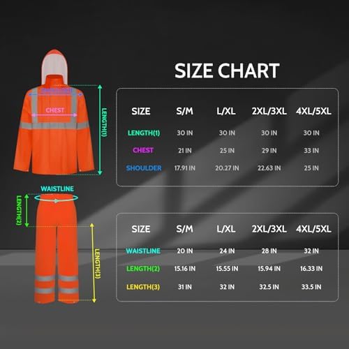 TCCFCCT High Visibility Rain Gear for Men - Waterproof High Vis Jacket & Pants, Class 3 Hi Vis Coat - Rain Suits for Men's Work & Outdoors, 4XL-5XL Orange WP