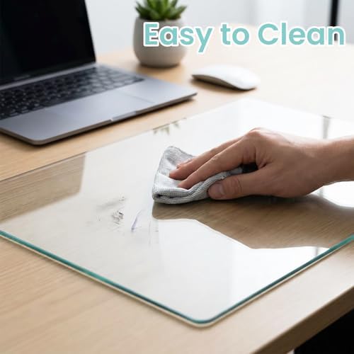 Tempered Glass Desk Pad 24" x 18" - Clear Non-Slip Office Desk Mat for Keyboard & Monitor, Easy to Clean Glass Writing Pad for Home & Work