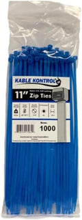 Kable Kontrol Cable Zip Ties, 11 Inch, 1000 Pcs, 50lbs Test, Blue | Nylon Plastic, Self Locking, UL Listed, Indoor Use