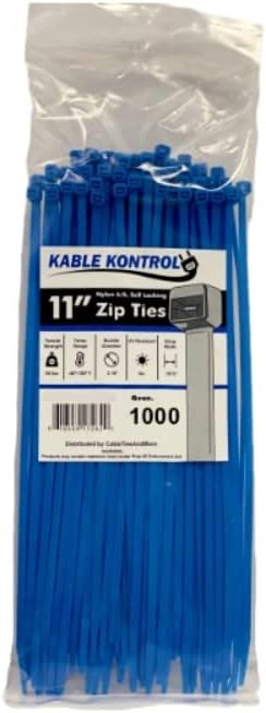 Kable Kontrol Cable Zip Ties, 11 Inch, 1000 Pcs, 50lbs Test, Blue | Nylon Plastic, Self Locking, UL Listed, Indoor Use