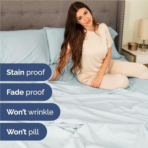 Full Size 4 Piece Sheet Set - Comfy Breathable & Cooling Sheets - Ice Blue