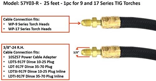 SÜA - TIG Torch Power Cable - Model: 57Y03R - 25 feet - 1pc for 9 and 17 Series TIG Torches