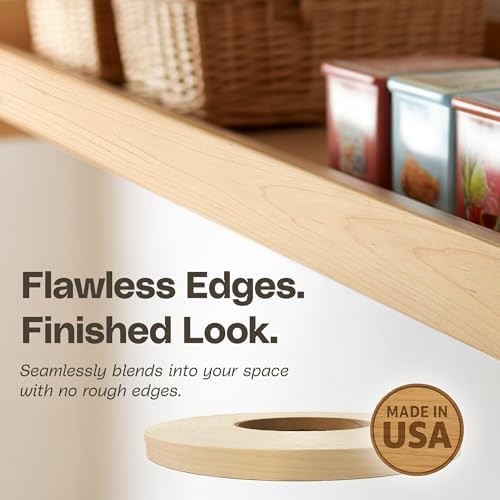 Edge Supply Maple 1-1/4 in x 250 ft Roll – Pre-Glued Iron On Wood Veneer Tape – Wood Veneer Edge Banding Tape with Hot Melt Adhesive, Smooth Sanded Finish Ideal for Furniture & DIY, Made in USA