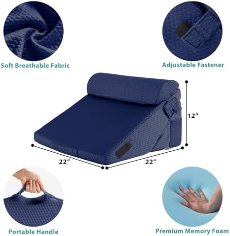 Bedluxe Wedge Pillow Set for After Surgery, Orthopedic Bed Wedge, Navy