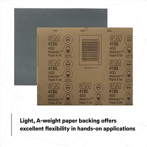 3M Wetordry Abrasive Sheet, 413Q, 02002, 400+ Grade, 9 in x 11 in