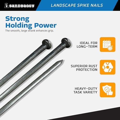 Sandbaggy 3/8" x 10" Landscape Spike Nails - Galvanized Timber Spikes - Construction, Landscape Edging, Framing, Landscape Fabric (3/8" x 10" (Galvanized), 1600)
