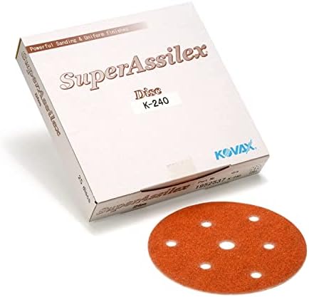 Super Assilex Flexible 5 inch Sanding Discs, BROWN K-240, 7 Holes, Hook & Loop, 195-2537, 25 Discs