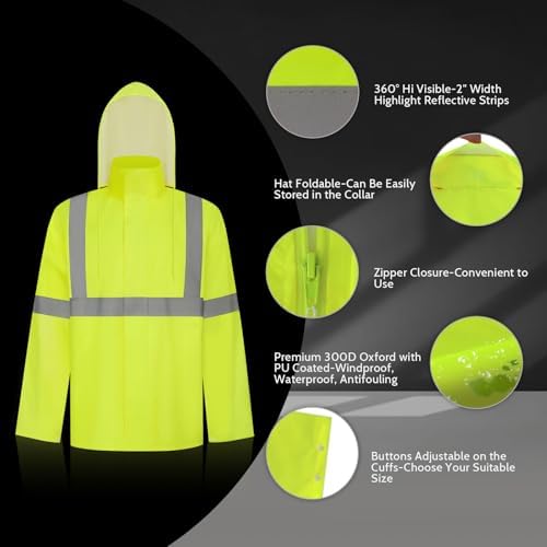 TCCFCCT Rain Jacket Hi Vis Rain Suits Waterproof with Hood, Heavy Duty Rain Coats for Men Women, Outdoor Activities, L-XL Yellow WP