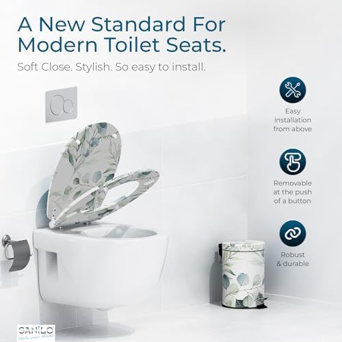 Sanilo Wooden Toilet Seat with Quick Release & Soft Close [ROUND] - Decorative & Slow Close Molded Wood Seat - With One Click for Easy Installation & Cleaning - With Adjustable Fit (Eucalyptus)