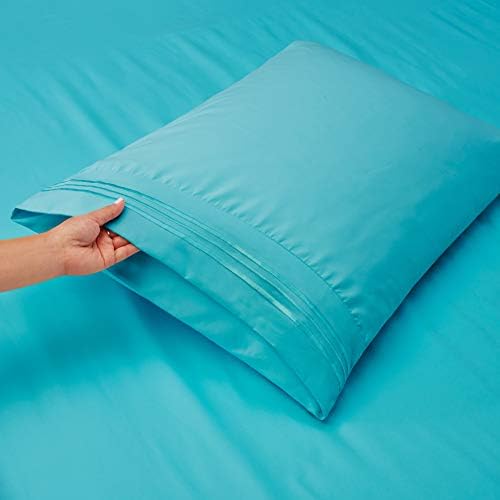 Hearth & Harbor Queen Size Sheets - 4 Piece Bed Sheet Set, Hotel Luxury Double Brushed Bed Sheets - Extra Soft Bedding Sheets & Pillowcases, Queen, Beach Blue