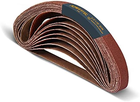 POWERTEC 1/2 x 18 Inch Sanding Belts, 20PK, 80 Grit Aluminum Oxide Belt Sander Sanding Belts for Air File Belt Sander, Woodworking, Knife Sharpening, Metal Polishing (401808)