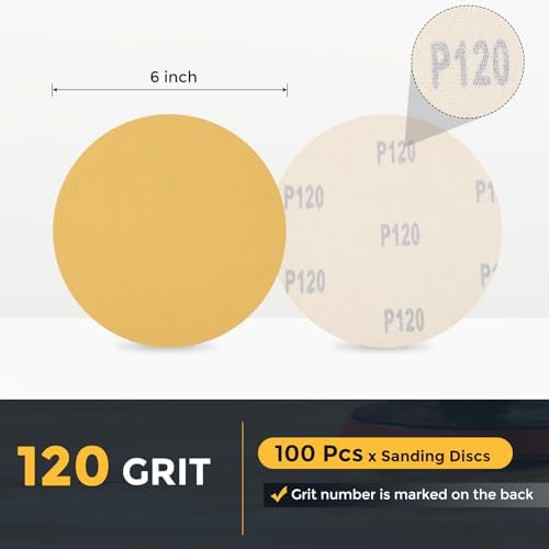 HARFINGTON 100 Pcs 6 Inch Sanding Discs 120 Grit Yellow Aluminum Oxide