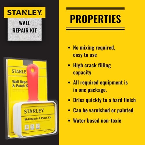 Stanley Drywall Patch Repair Kit -12x9.5 Fl Oz., Complete Drywall Patch Solution for Home DIY, includes Wall Hole Filler, Spackle Wall Repair and Putty Hole Repair - 12 Pack