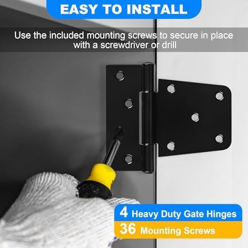 Heavy Duty Gate Hinges 3.5 inch 2 Pack Extra Thick Industrial T Hinges Barn Door Hinges Shed Door Hinges for Large Wooden Gates Wood Fence Outdoor - Black Iron Finish (Screws Included)