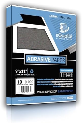 1000 Grit Sandpaper Sheets, 9 x 11 in Silicon Carbide, Pack of 10 for Wet Dry Finishing, Automotive Paint Prep, Plastic Polish, Metal Smoothing, Wood Sealer Scuffing, Clear Coat Work, Final Stage