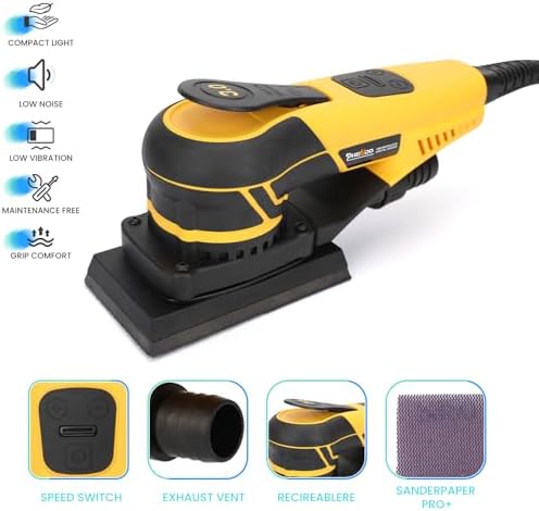 350W 3A Electric Delta Random Orbital Sander Mouse Sander with Pluggable Wire, Sanders for Woodworking, Primary Wood and Panel Processing,3MM