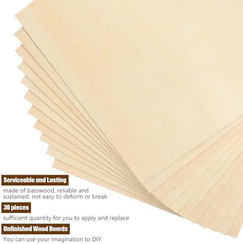 Riakrum Basswood Sheets Plywood Board Unfinished Wood Boards for Crafts for DIY Laser Projects Architectural Mini House Building Hobby Model Making(16 x 16 x 1/16 Inch,36)