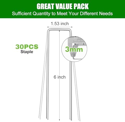 Garden Staples Set, 6Inch 11 Gauge 25pcs Galvanized Ground Nails, Anti-Rust,U-Shaped Lawn Spikes, 3mm Landscaping Fabric Pins for Weed Barrier, Groud Cover, Artificial Grass