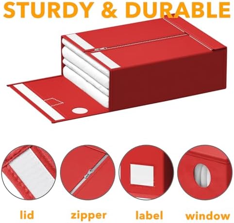 SpaceAid 12 Pack Bed Sheet Organizers and Storage, Foldable Organizer for Linen Closet, Set Folder Keeper With Window XL (Queen & King Size) Bedding Container (Red)