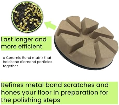 Hybrid Diamond Ceramic Polishing Pucks, Aggressive Concrete Terrazzo Floor Hook n Loop Grinding Pads, 3 Inch Long Using Life Transitional Discs,30# 3 PCS