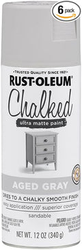 Rust-Oleum Aged Gray Chalked All-in-One Ultra Matte Spray Paint | One Coat Coverage | No Primer, Sanding, Or Topcoat Needed | Easy Spray Application | Made in USA | 12 OZ | 6 Pack