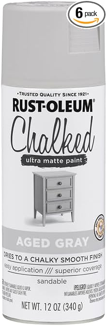 Rust-Oleum Aged Gray Chalked All-in-One Ultra Matte Spray Paint | One Coat Coverage | No Primer, Sanding, Or Topcoat Needed | Easy Spray Application | Made in USA | 12 OZ | 6 Pack