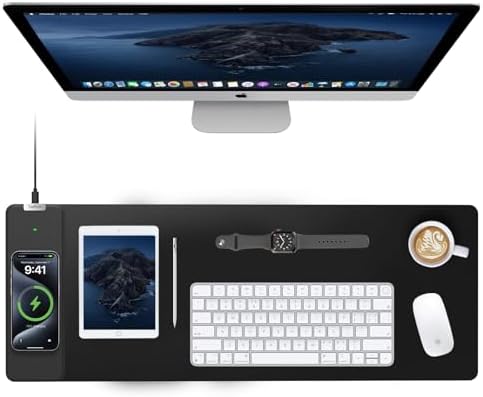 TopMade Wireless Charging Mouse Pad, 31.5"x11.81" XXL Large Desk Mat, Black