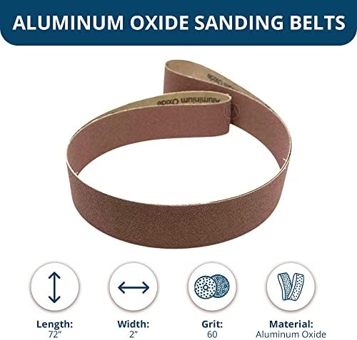Benchmark Abrasives 2” x 72” Inch Sanding Belts with Aluminum Oxide Sand Paper for Metal Grinding, Sanding, Knife Polishing, Surface Blending Belt Sander Paper Belt for Woodworking (6 Pack), 60 Grit