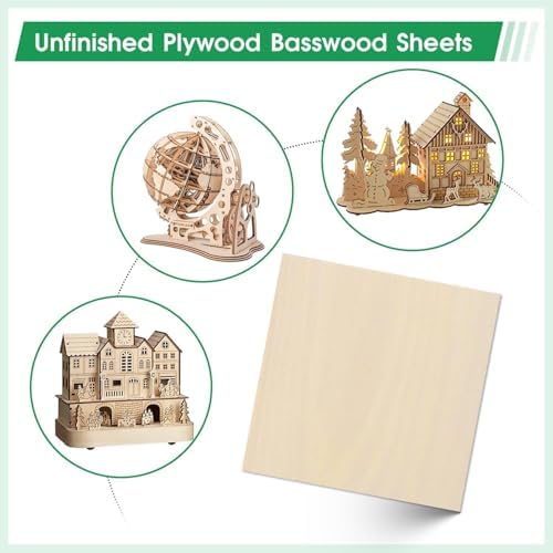12 Pack Basswood Sheets 12"×12"×5/64" Unfinished Plywood Sheet