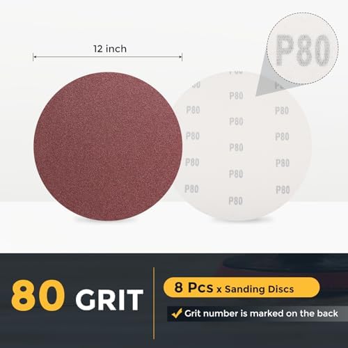 HARFINGTON 8 Pcs 12 Inch Sanding Discs 80 Grit Red Aluminum Oxide