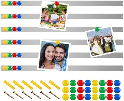 Mooliwe 6 Pcs 48" x 2" Frameless Magnetic Bulletin Board Strip for Wall Stainless Iron Metal Bulletin Bar Board Memo Strip with 16 Magnets 4 Nails 4 Wall Anchors for School Office Home (Silver)