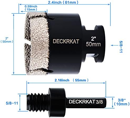 Diamond Hole Saw, 2" Hole Saw for Tiles Granite Marble Ceramic Glass Porcelain, 50mm Core Drill Bit with 5/8-11 Thread and 3/8” Hex Shank Adapter for Angle Grinders & Drills