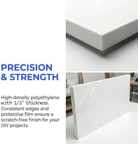 White HDPE Sheet 24x24(12mm) 1/2" Thick, Marine Board HDPE Plastic Board, Waterproof UV Protected Panel for Boat Board, Workbench Top, Industrial Use, Outdoor Projects, Garage Flooring