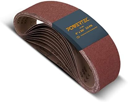 POWERTEC 10PK 4x36 Sanding Belts, 60 Grit Aluminum Oxide, 4 x 36 Inch Sanding Belts for Benchtop Belt and Disc Sander, Belt Sandpaper, Woodworking, Metalworking, Paint, Rust Removal (110630)