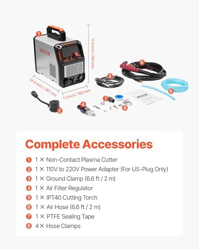 VEVOR Plasma Cutter, 65A Non-Touch Pilot Arc Plasma Cutting Machine Non-High Frequency - with 2T/4T Function & Adjustable PT Time, 110V/220V Dual Voltage Digital Display IGBT Inverter