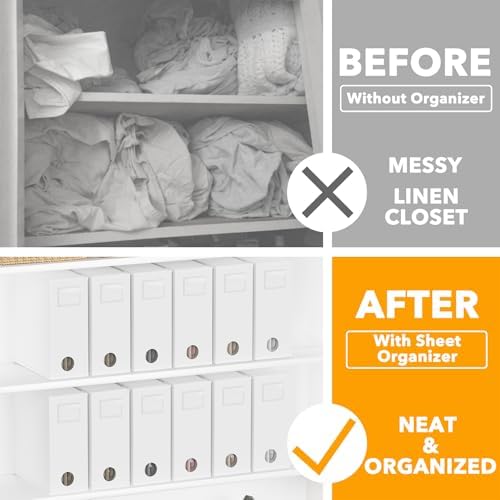 SpaceAid 12 Pack Bed Sheet Organizers and Storage, Foldable Sheet Organizer for Linen Closet, Sheets Set Folder Keeper with Window XL (Queen & King Size) Bedding Container (White, 12 Pack)