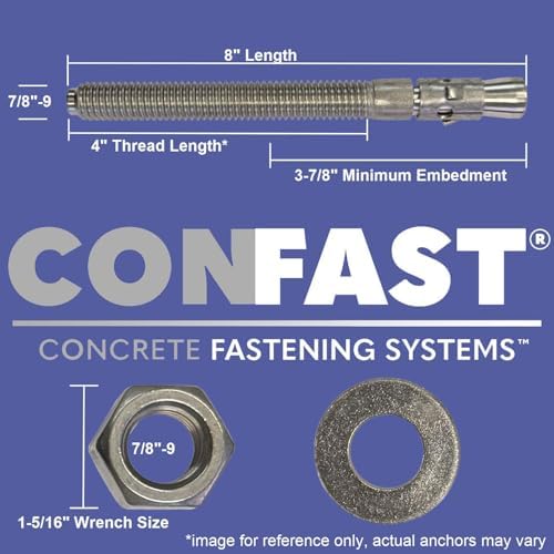 CONFAST 7/8" x 8" Wedge Anchor Zinc Plated (Box of 5)