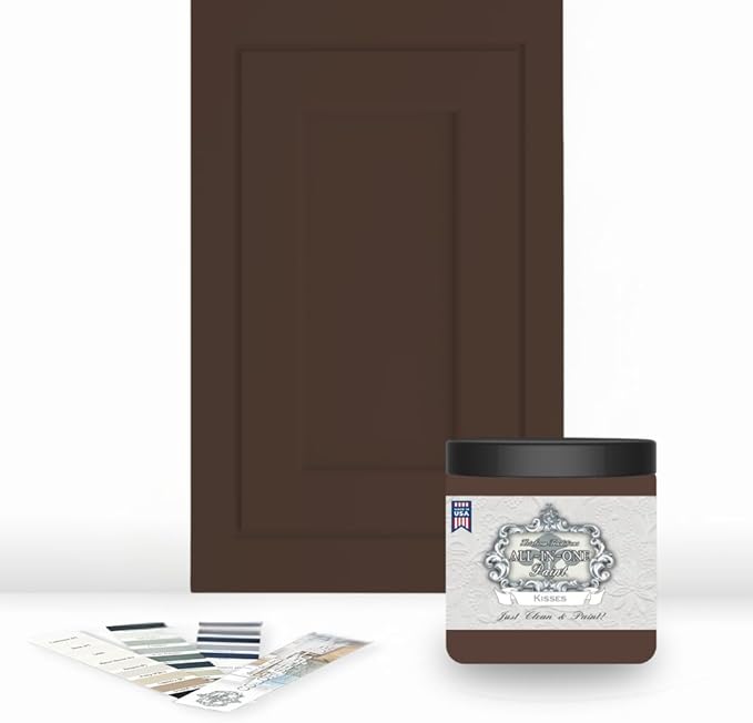 ALL-IN-ONE Paint by Heirloom Traditions, Kisses (Chocolate Brown), 8oz Sample - Durable cabinet and furniture paint. Built in primer and top coat, no sanding needed. Includes our 30 featured color