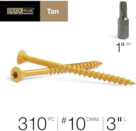 Deck Plus Wood Screws, #10 x 3in, 5lb Box 310 Pieces, Tan