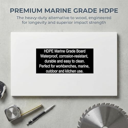 White HDPE Sheet 24x24 (6mm) 1/4" Thick, Marine Board HDPE Plastic Board, Waterproof UV Resistant Panel for Boat Board, Workbench Top, DIY Projects, Outdoor Use, Garage Liner and Utility Pad