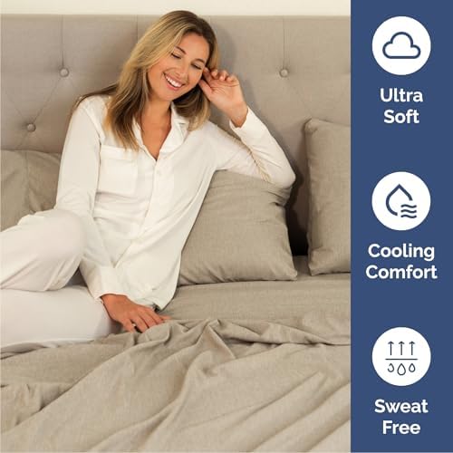 Queen Size 4 Piece Sheet Set - Comfy Breathable & Cooling - Heathered Beige