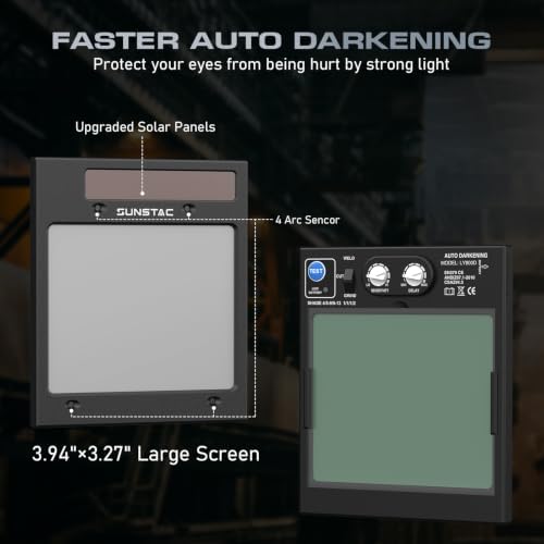 Sunstac Auto-Darkening Welding Helmet 3.94 x 3.27" View with Light