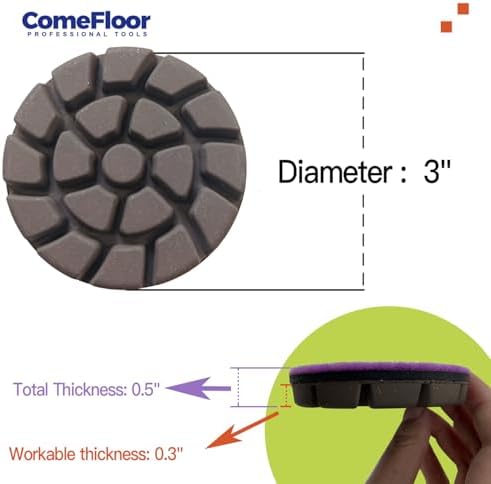 Concrete Floor Polishing Pucks Sharp Diamond Copper Bond Grinding Disc, Fit Ride-on Floor Grinder, Walk-Behind Grinder, 3 Inch Hook and Loop Long Using Life Polishing Pads, 400#, 9 PCS
